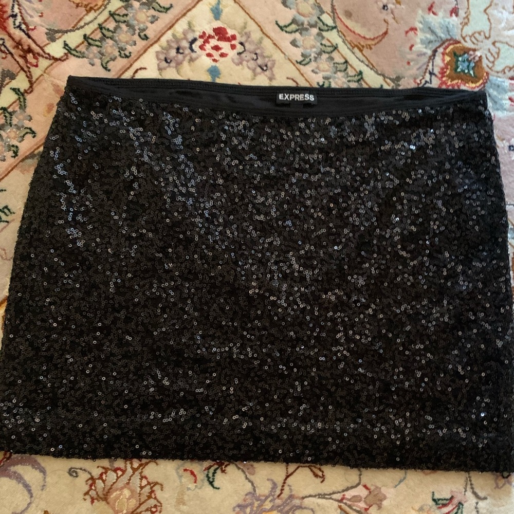 Express black sequin mini skirt